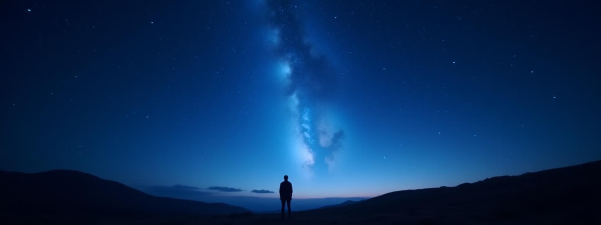 星空を見上げる人物のシルエット