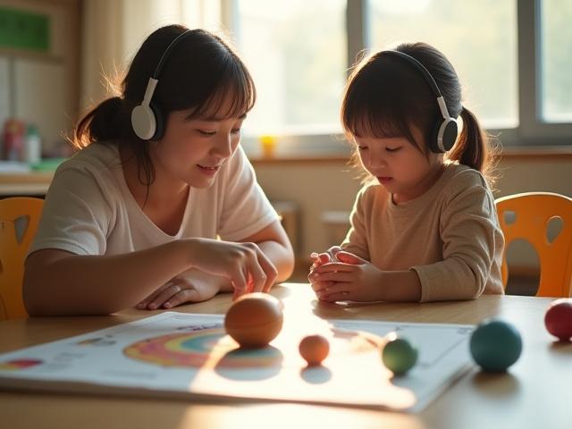 視覚障害を持つ子供が触覚教材で学ぶ様子