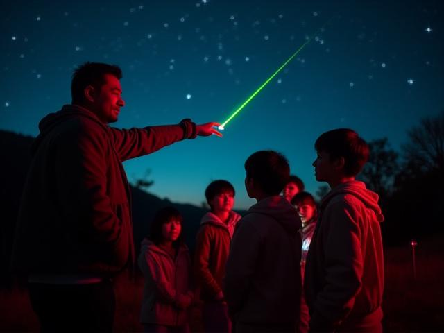 ベテラン専門家が望遠鏡を指し示しながら解説している様子