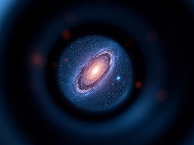 遠くの銀河を捉えた望遠鏡の接眼レンズのクローズアップ